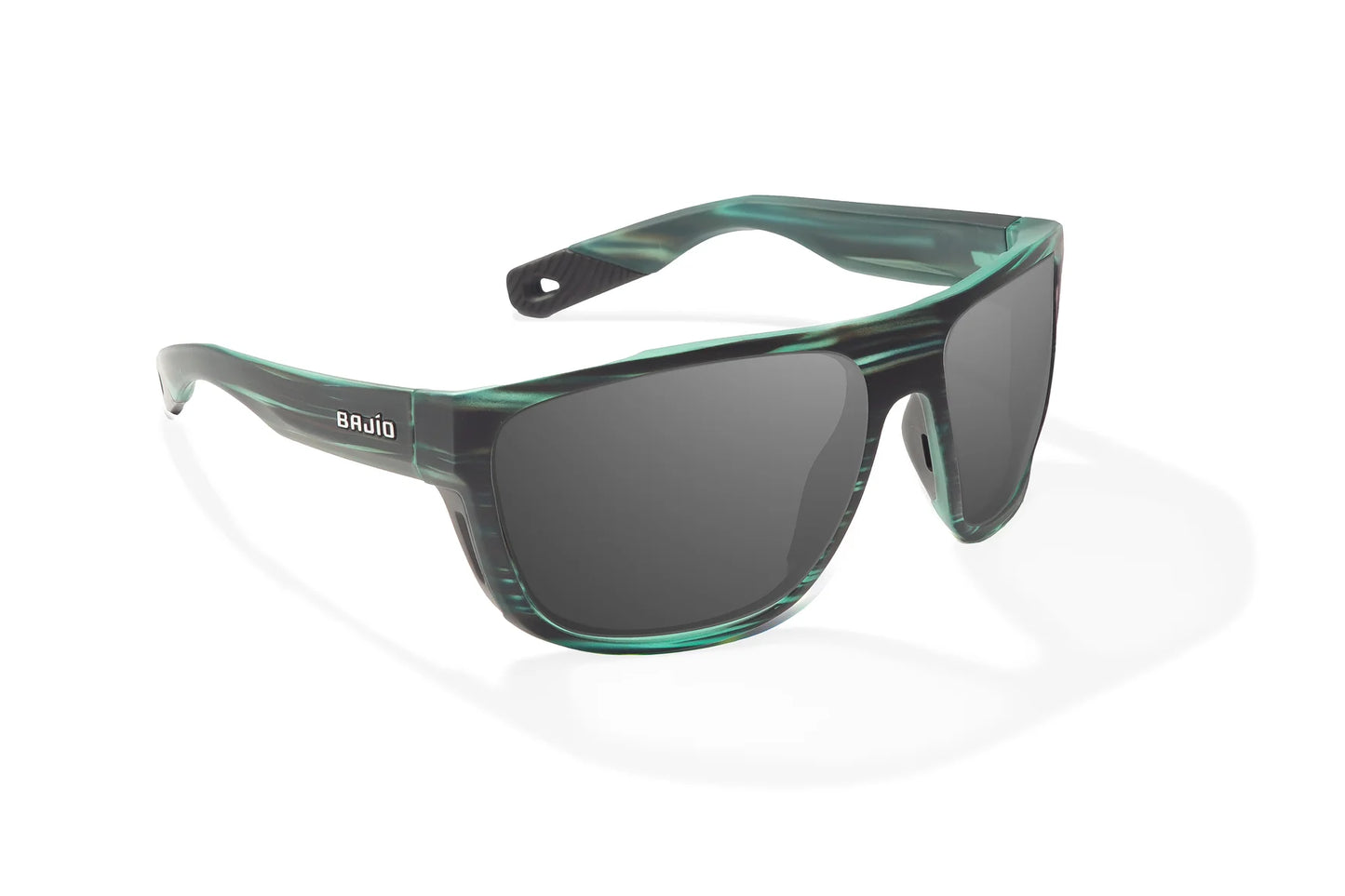 Bajio Las Rocas Sunglasses - Angled View, Blue Grass Matte Frame with Gray Lens