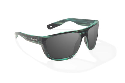 Bajio Las Rocas Sunglasses - Angled View, Blue Grass Matte Frame with Gray Lens