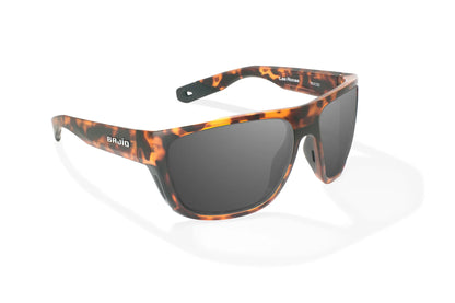 Bajio Las Rocas Sunglasses - Angled View, Brown Tortoise Matte Frame with Gray Lens