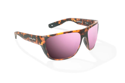 Bajio Las Rocas Sunglasses - Angled View, Brown Tortoise Matte Frame with Rose Mirror Lens