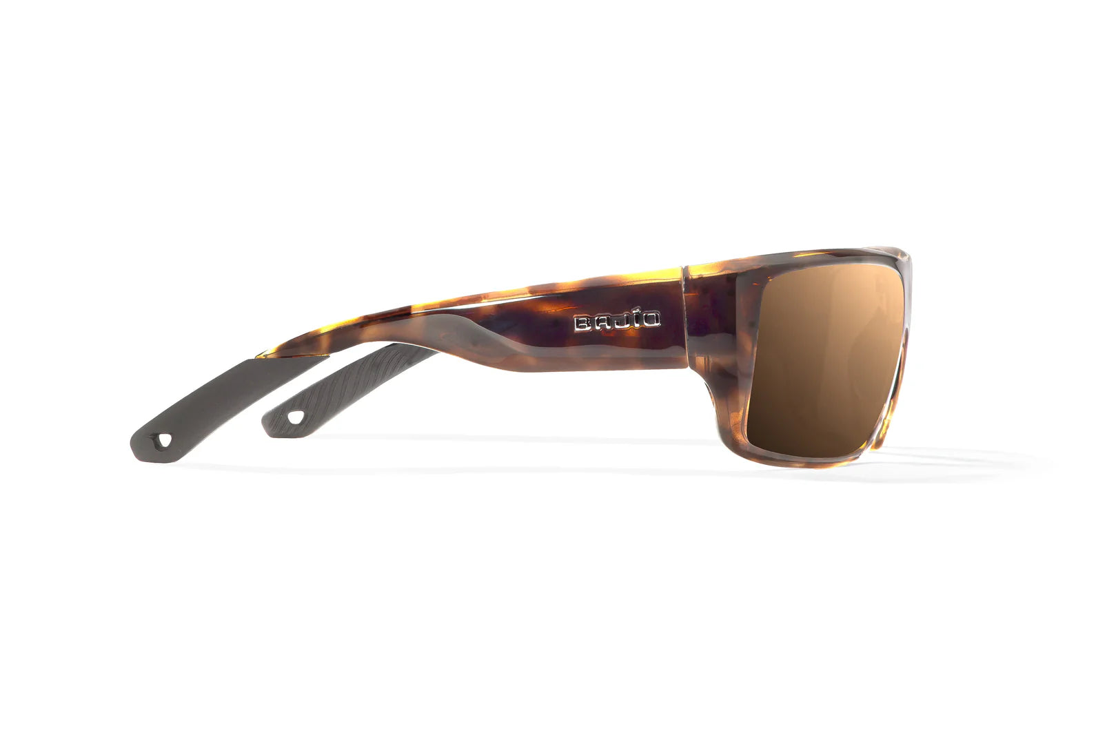 Bajio Nato Sunglasses - Side View, Brown Tortoise Gloss Frame with Copper Lens