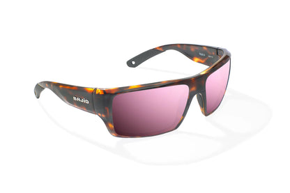 Bajio Nato Sunglasses - Angled View, Brown Tortoise Gloss Frame with Rose Mirror Lens
