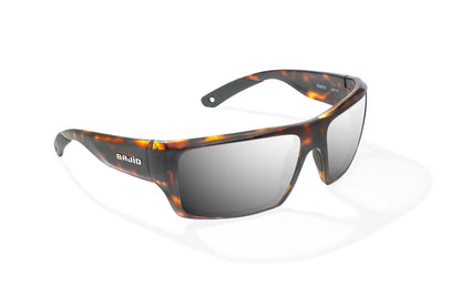 Bajio Nato Sunglasses - Angled View, Brown Tortoise Gloss Frame with Silver Mirror Lens