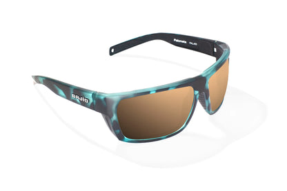 Bajio Palometa Sunglasses - Angled View, Blue Water Matte Frame with Copper Lens