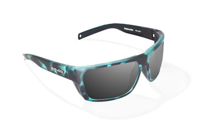 Bajio Palometa Sunglasses - Angled View, Blue Water Matte Frame with Gray Lens