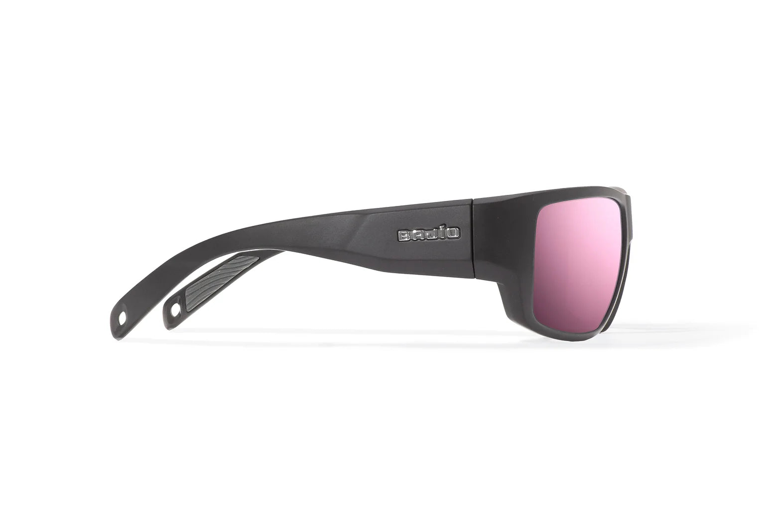 Bajio Piedra Sunglasses - Side View, Black Matte Frame with Rose Mirror Lens