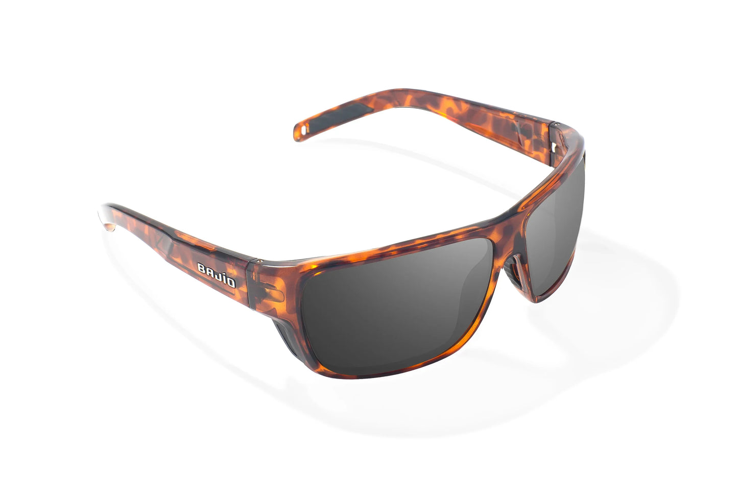Bajio Rigolets Sunglasses - Angled View, Brown Tortoise Gloss Frame with Gray Lens