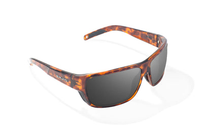 Bajio Rigolets Sunglasses - Angled View, Brown Tortoise Gloss Frame with Gray Lens