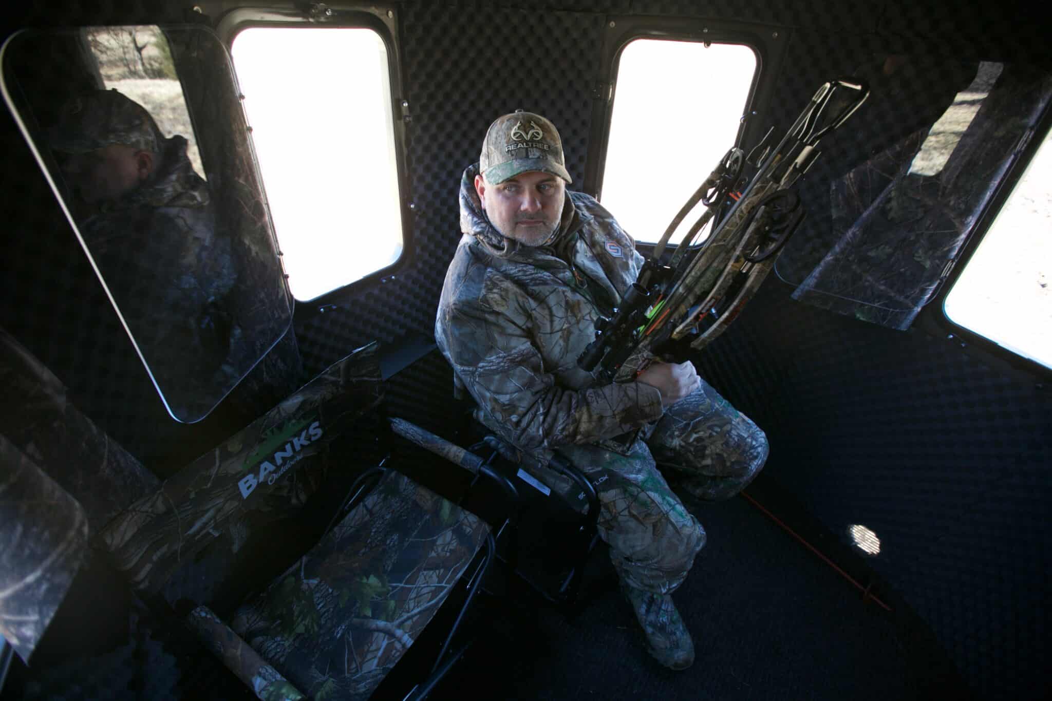 Banks Outdoors Stump 4 Phantom Hunting Blind, Inside View with man with bow
