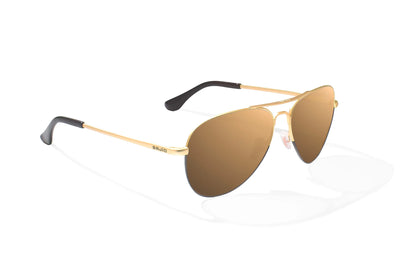 Bajio Soldado Sunglasses - Angled View, Gold/Black Fade Matte Frame with Copper Lens