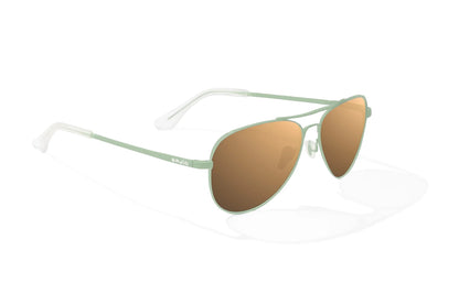 Bajio Soldado Sunglasses - Angled View, Light Green Grass Matte Frame with Copper Lens