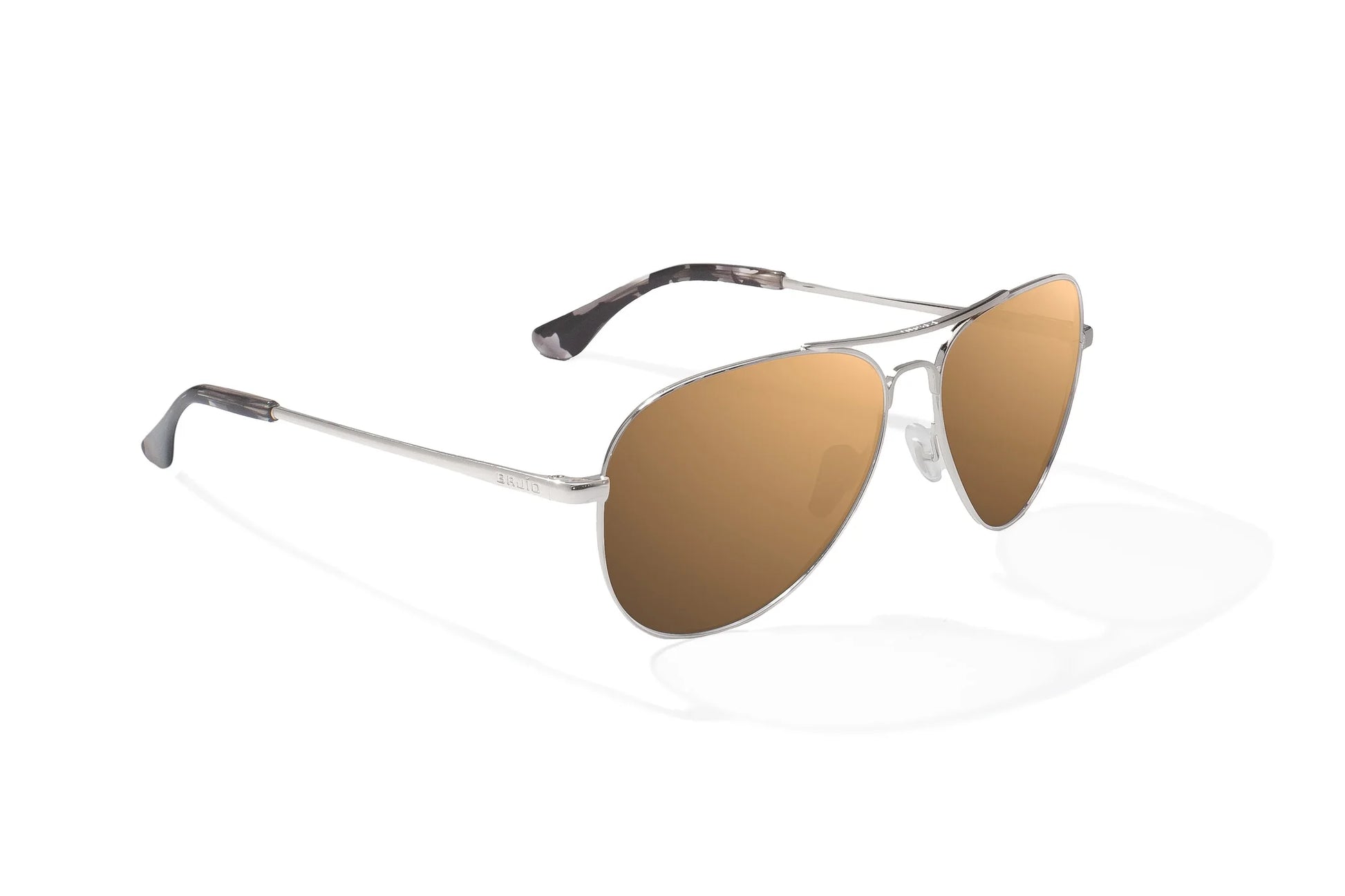 Bajio Soldado Sunglasses - Angled View, Silver Gloss Frame with Copper Lens