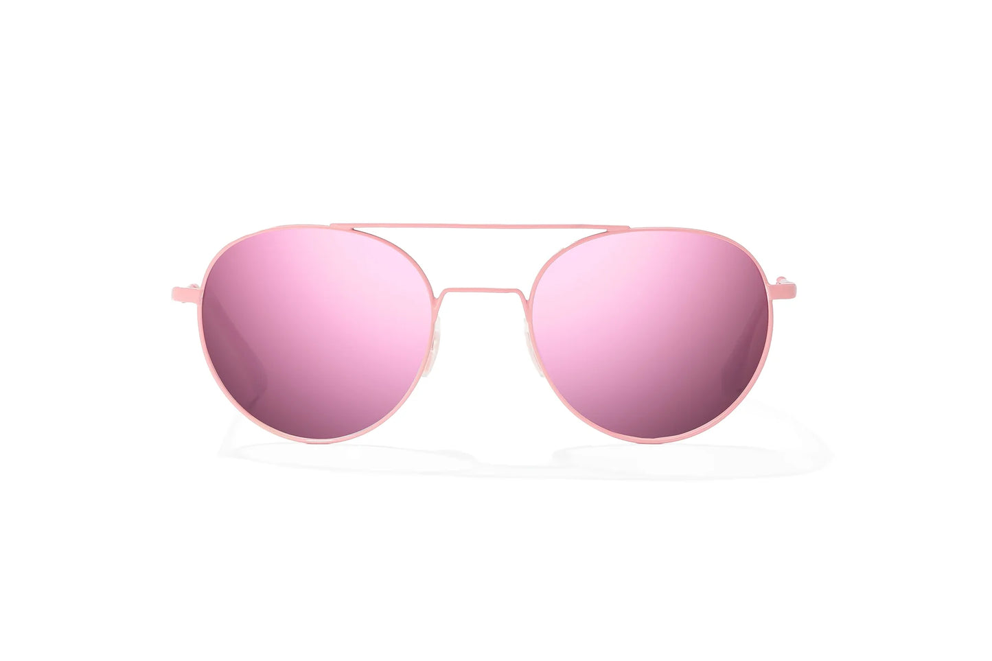 Bajio Tionia Sunglasses - Front View, Light Pink Glass Matte Frame with Rose Mirror Lens