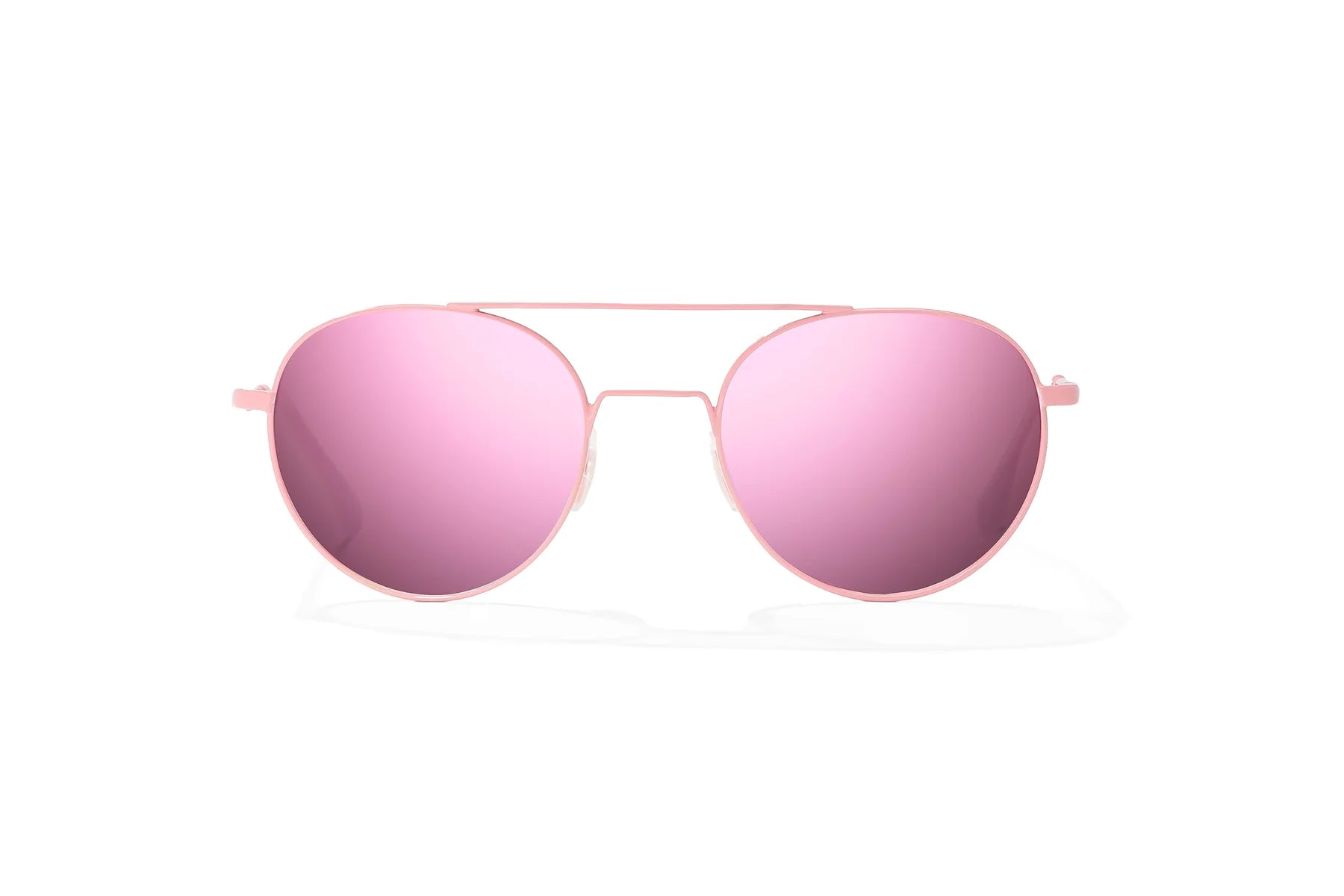 Bajio Tionia Sunglasses - Front View, Light Pink Glass Matte Frame with Rose Mirror Lens