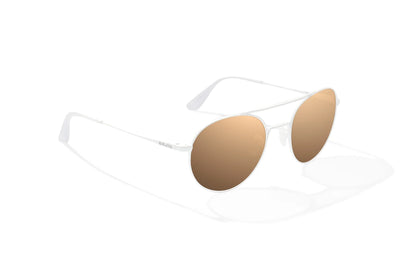 Bajio Tionia Sunglasses - Angled View, White Gloss Frame with Copper Lens