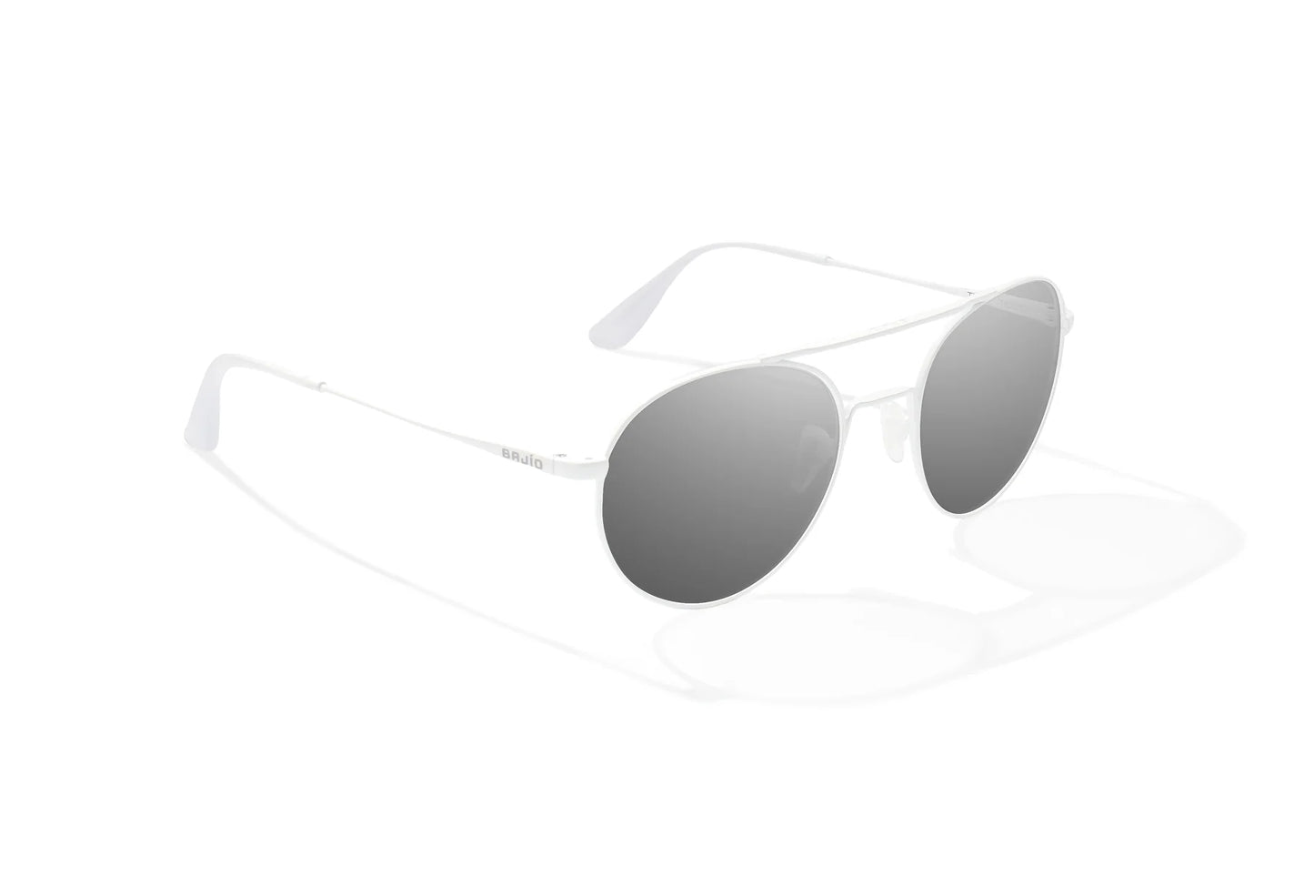 Bajio Tionia Sunglasses - Angled View, White Gloss Frame with Gray Lens