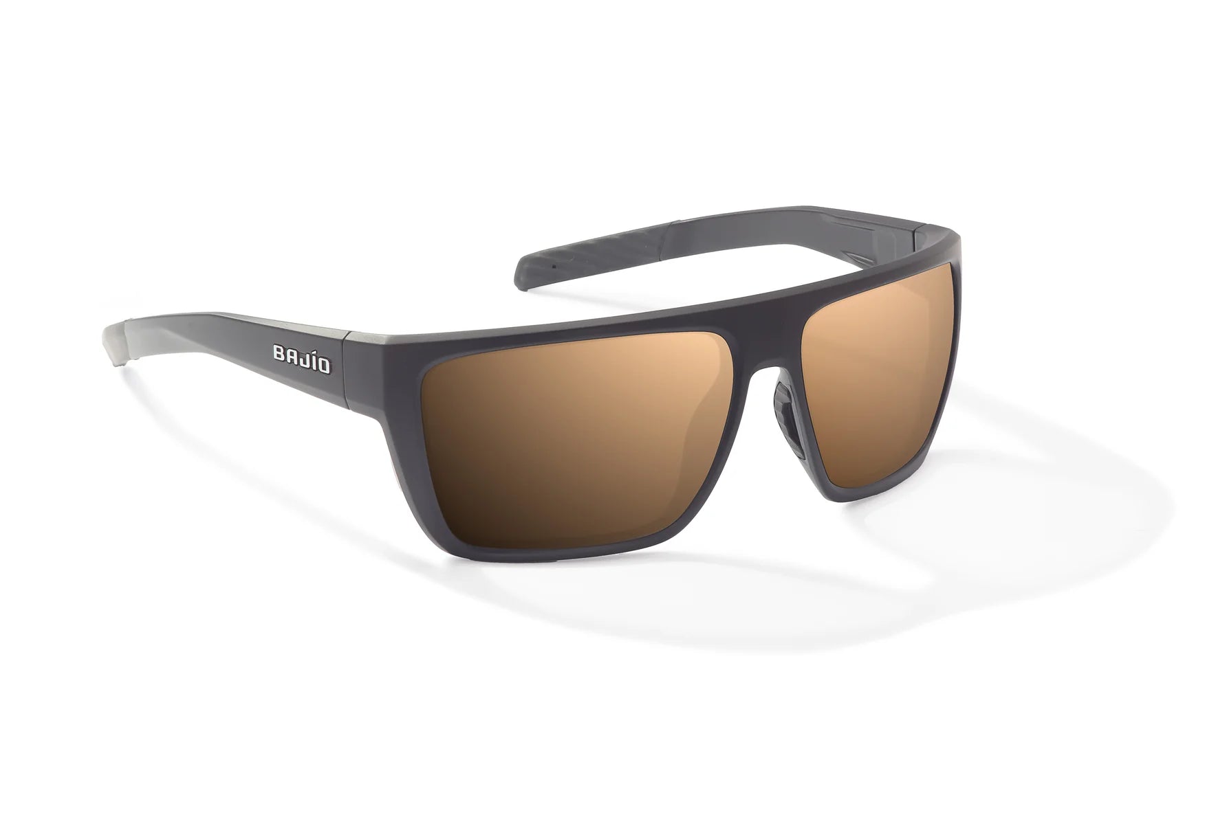 Bajio Zapata Sunglasses - Angled View, Black Matte Frame with Copper Lens