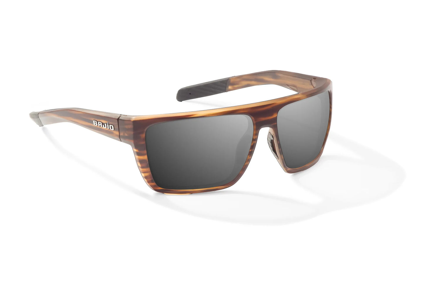 Bajio Zapata Sunglasses - Angled View, Brown Grass Matte Frame with Gray Lens