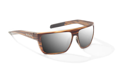 Bajio Zapata Sunglasses - Angled View, Brown Grass Matte Frame with Silver Mirror Lens