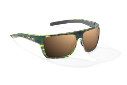 Bajio Zapata Sunglasses - Angled View, Green Water Matte Frame with Copper Lens