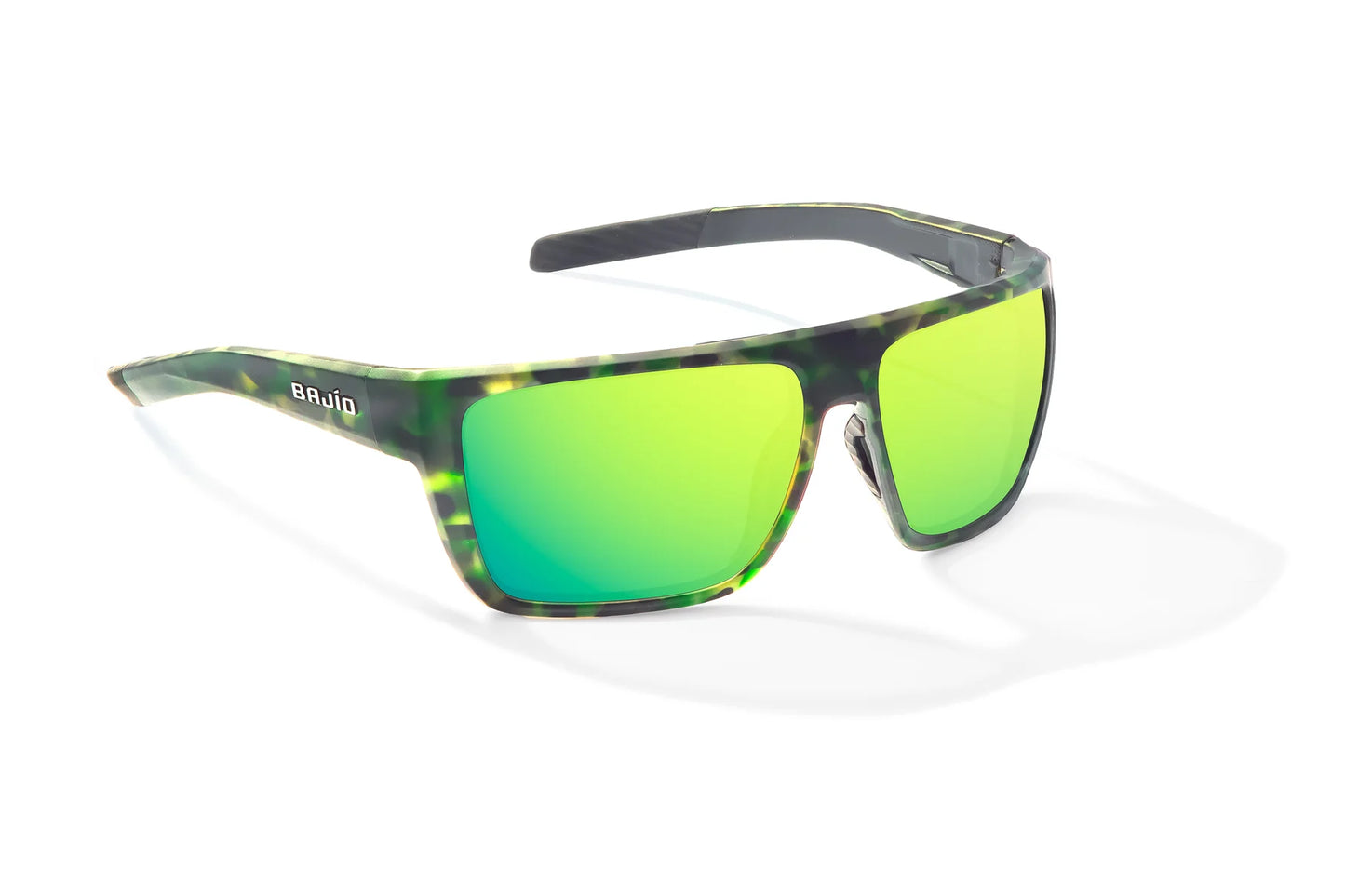 Bajio Zapata Sunglasses - Angled View, Green Water Matte Frame with Green Mirror Lens