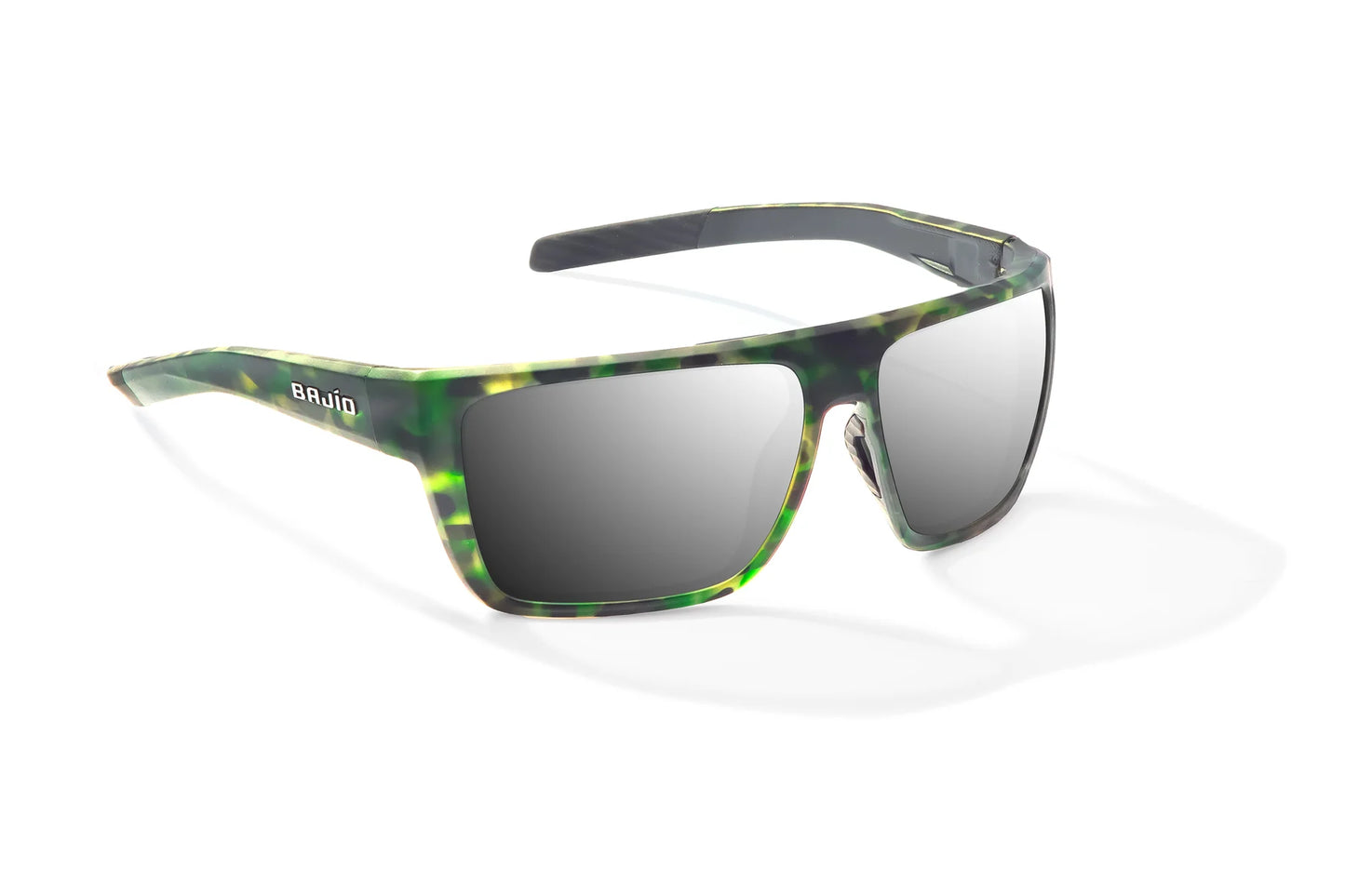 Bajio Zapata Sunglasses - Angled View, Green Water Matte Frame with Silver Mirror Lens