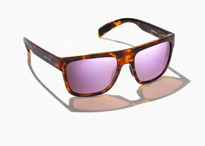 Bajio Caballo Sunglasses - Angled View, Brown Tort Gloss Frame with Rose Mirror Lens