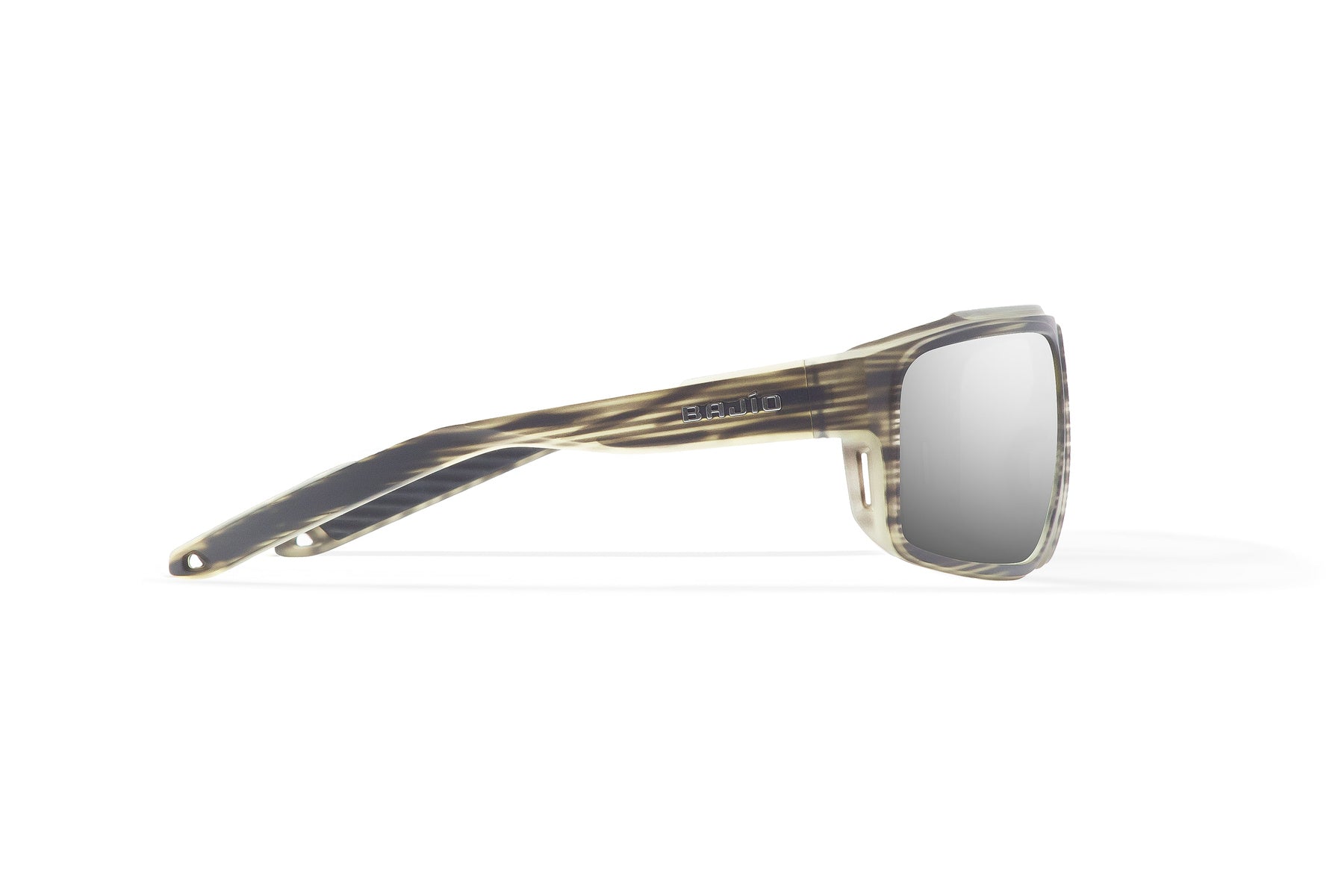 Bajío Greenland Sunglasses - Side View, Gray Grass Matte Frame with Silver Mirror Lens