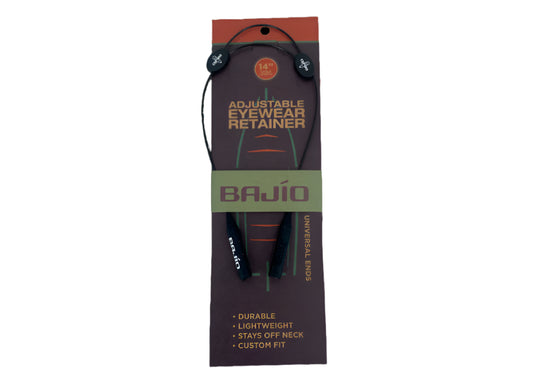 Bajío Zip Keeps - Black Gloss, Front View of Adjustable Sunglasses Retainer