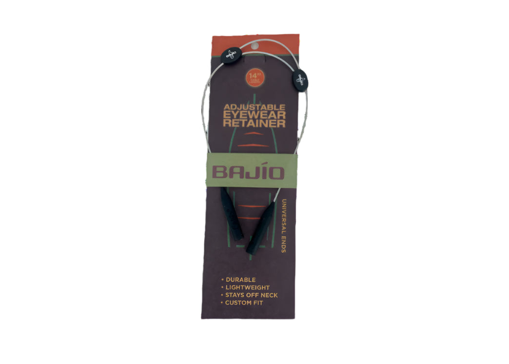 Bajío Zip Keeps - Clear/Silver, Front View of Adjustable Sunglasses Retainer