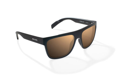 Bajio Caballo Sunglasses - Angled View, Black Matte Frame with Copper Lens