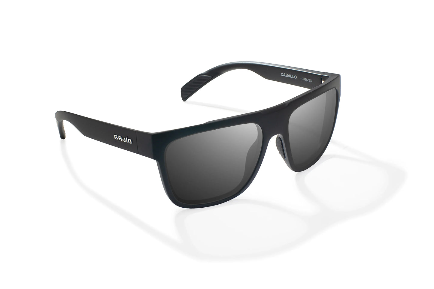 Bajio Caballo Sunglasses - Angled View, Black Matte Frame with Gray Lens