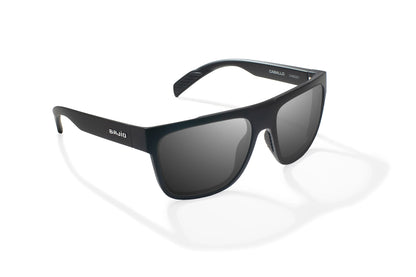 Bajio Caballo Sunglasses - Angled View, Black Matte Frame with Gray Lens