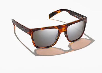 Bajio Caballo Sunglasses - Angled View, Brown Tort Gloss Frame with Silver Mirror Lens