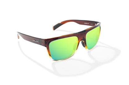 Bajio Caballo Sunglasses - Angled View, Whiskey Fade Gloss Frame with Green Mirror Lens