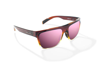 Bajio Caballo Sunglasses - Angled View, Whiskey Fade Gloss Frame with Rose Mirror Lens
