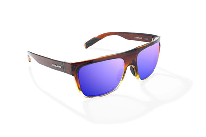 Bajio Caballo Sunglasses - Angled View, Whiskey Fade Gloss Frame with Violet Mirror Lens