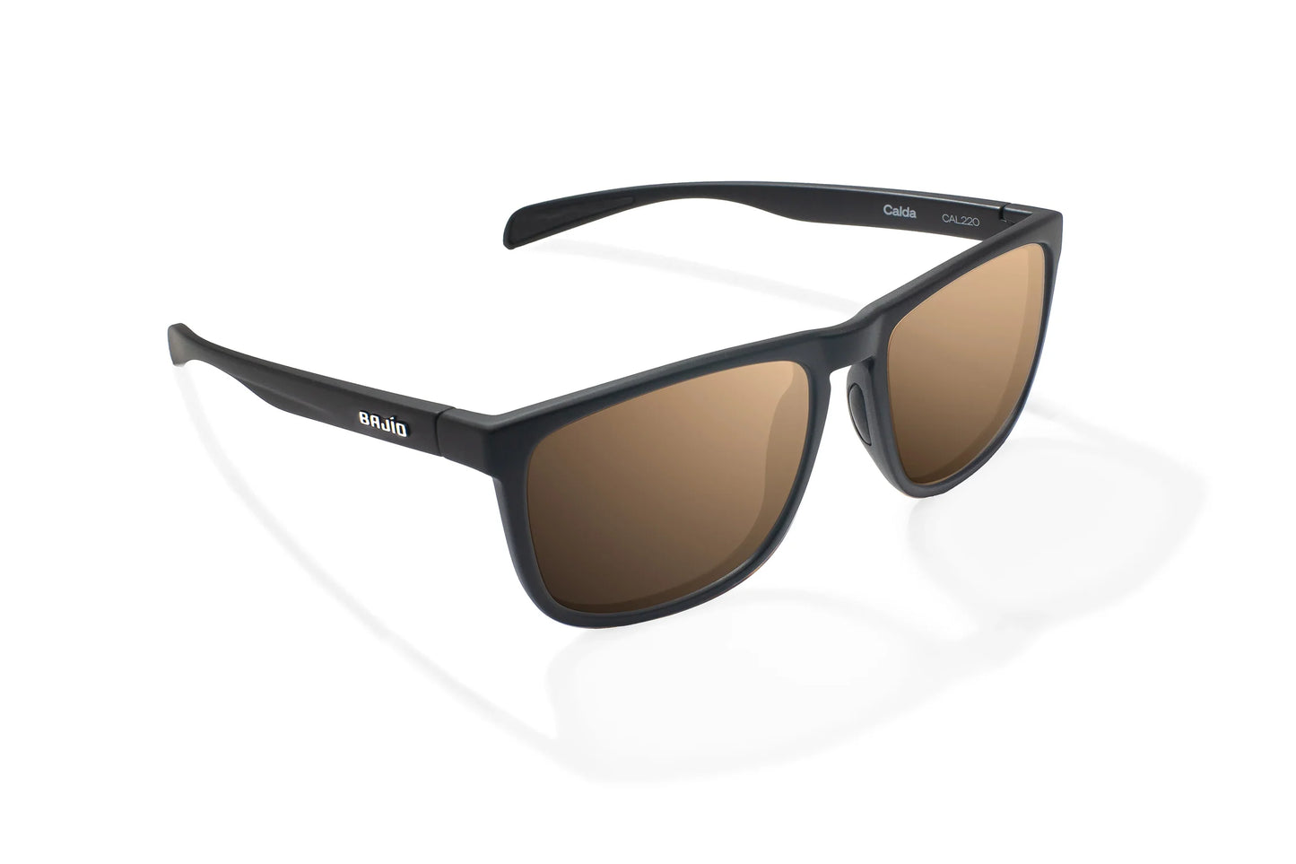 Bajio Calda Sunglasses - Angled View, Black Matte Frame with Copper Lens