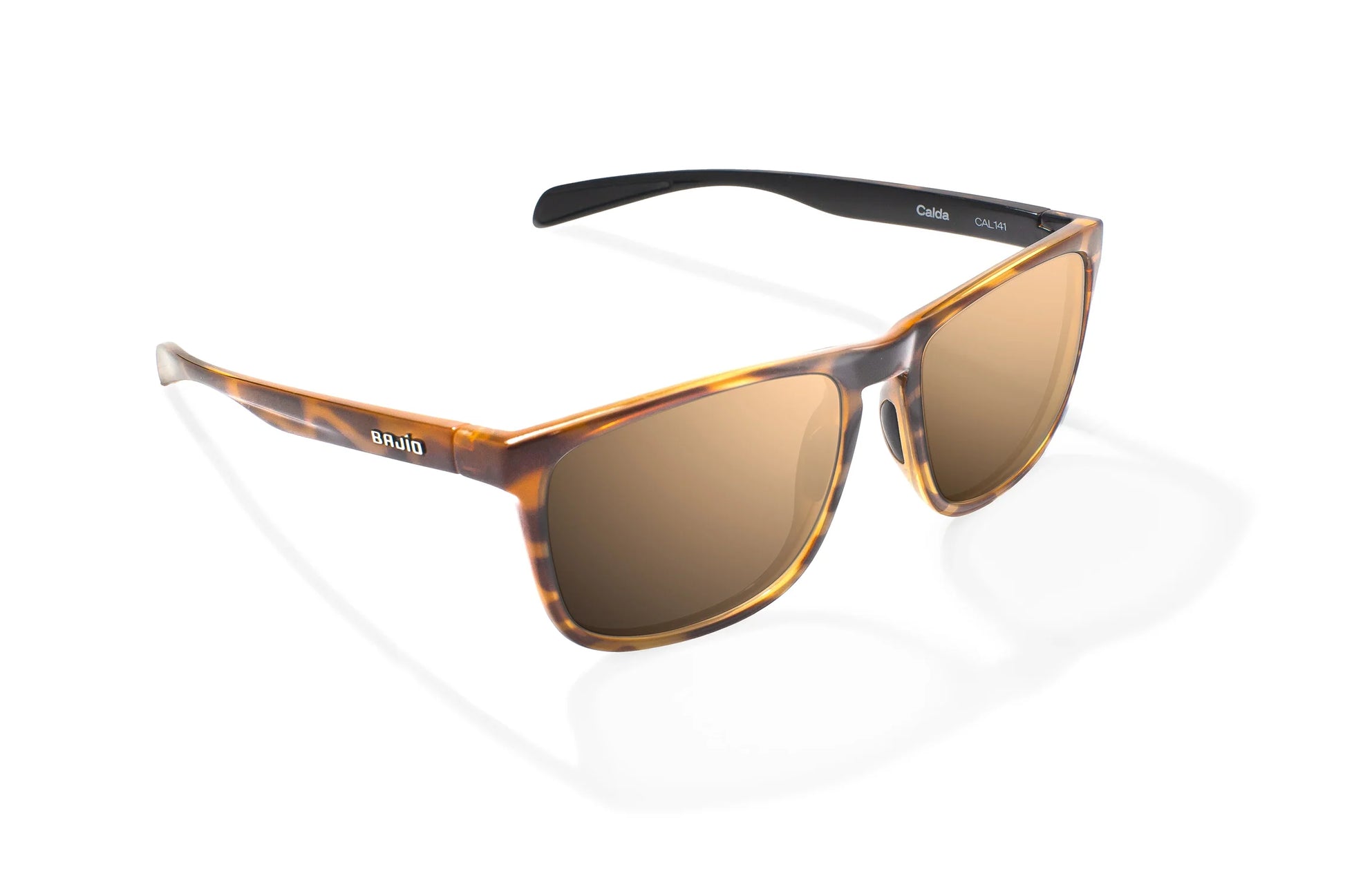 Bajio Calda Sunglasses - Angled View, Brown Tortoise Gloss Frame with Copper Lens