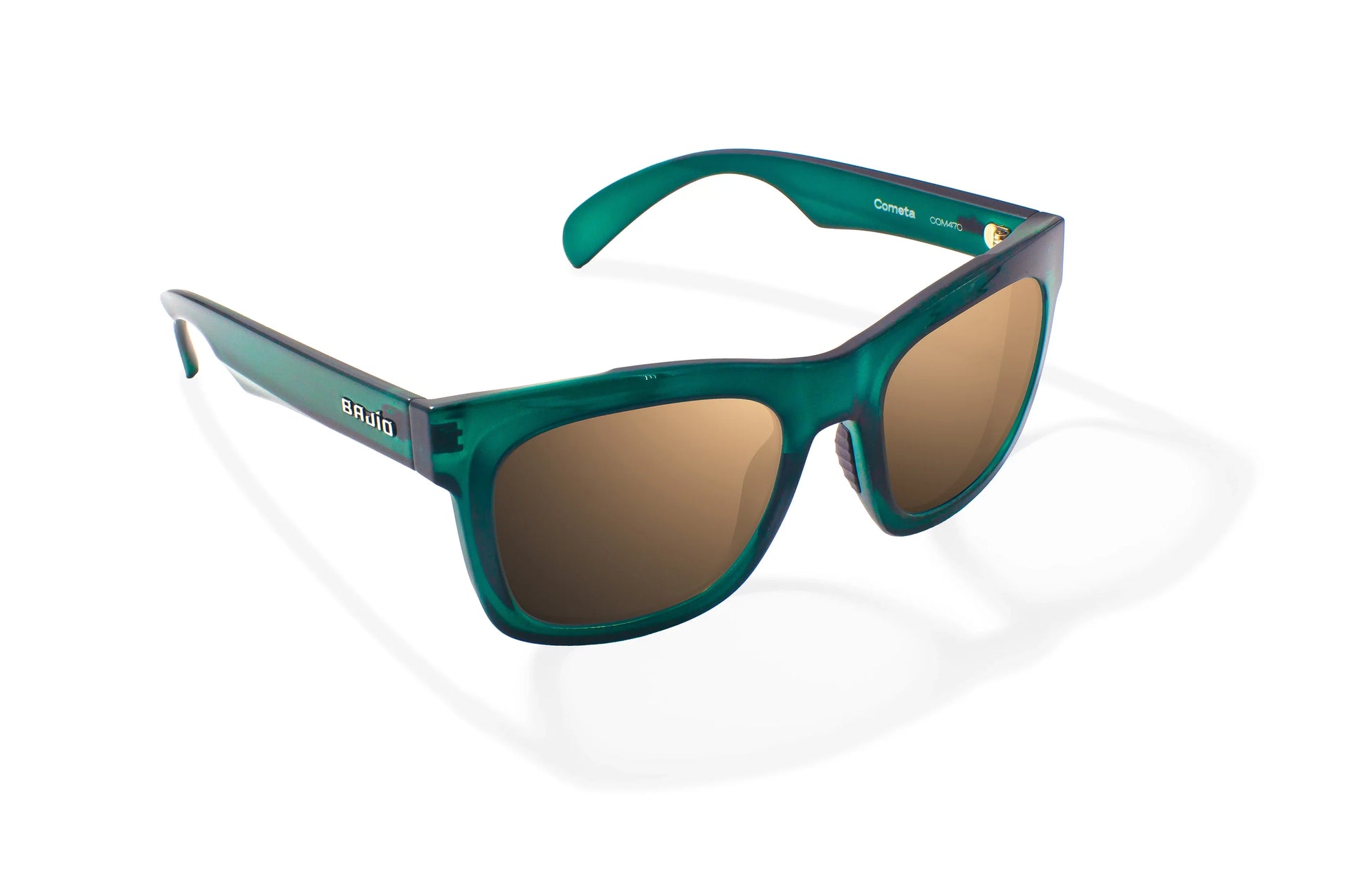 Bajio Cometa Sunglasses - Angled View, Teal Glass Gloss Frame with Copper Lens