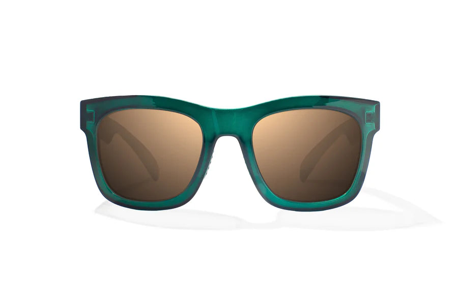 Bajio Cometa Sunglasses - Front View, Teal Glass Gloss Frame with Copper Lens