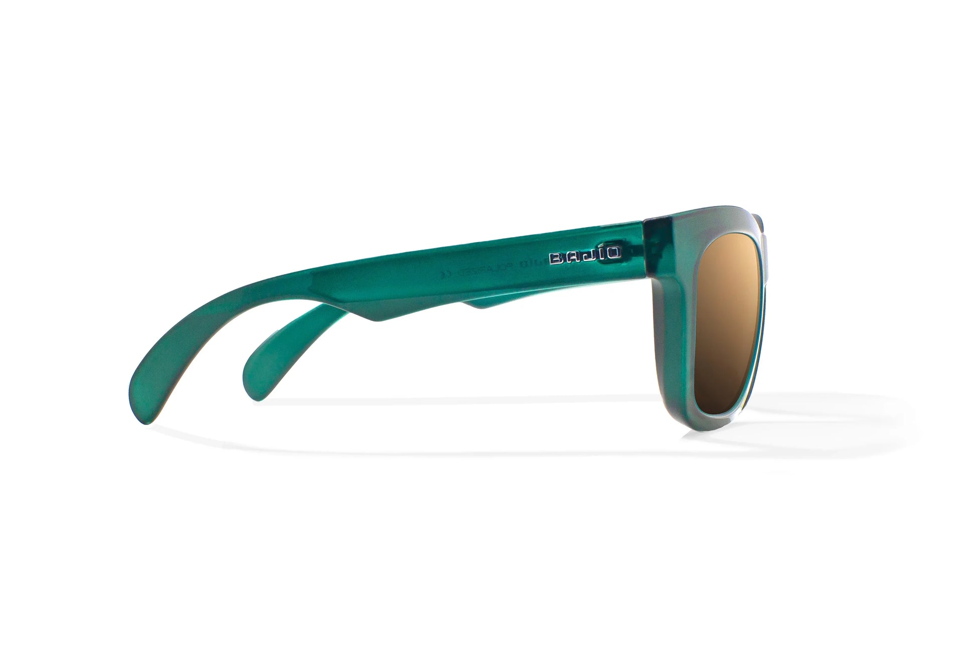 Bajio Cometa Sunglasses - Side View, Teal Glass Gloss Frame with Copper Lens
