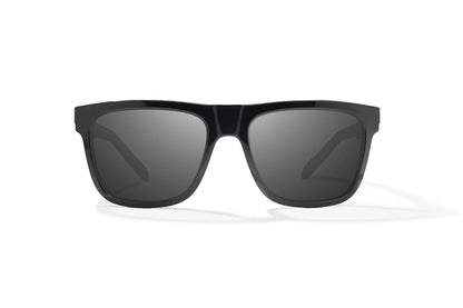 Bajio Hopedale Sunglasses - Front View, Black Gloss Frame with Gray Lens
