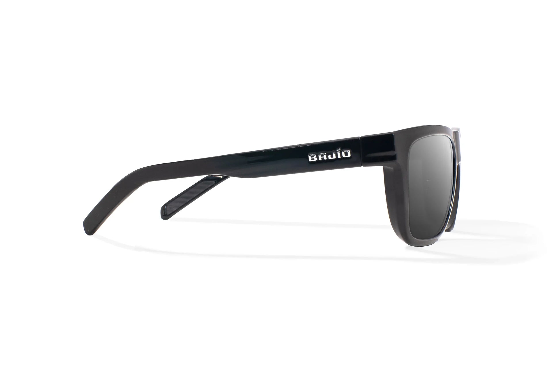 Bajio Hopedale Sunglasses - Side View, Black Gloss Frame with Gray Lens