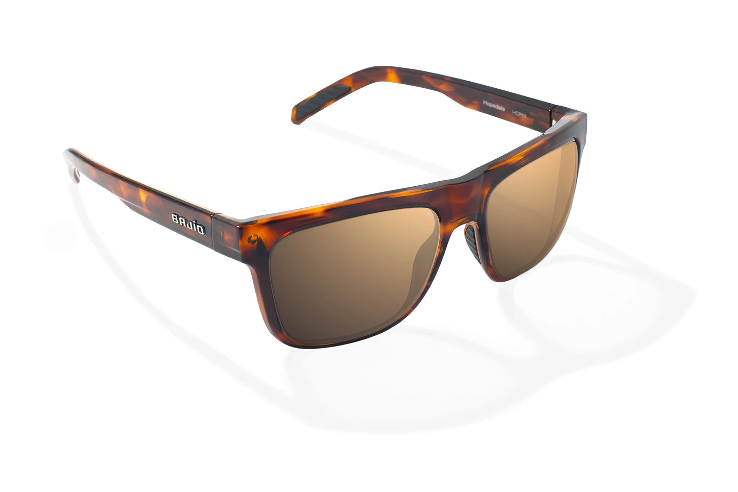 Bajio Hopedale Sunglasses - Angled View, Brown Tortoise Gloss Frame with Copper Lens
