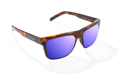 Bajio Hopedale Sunglasses - Angled View, Brown Tortoise Gloss Frame with Violet Mirror Lens