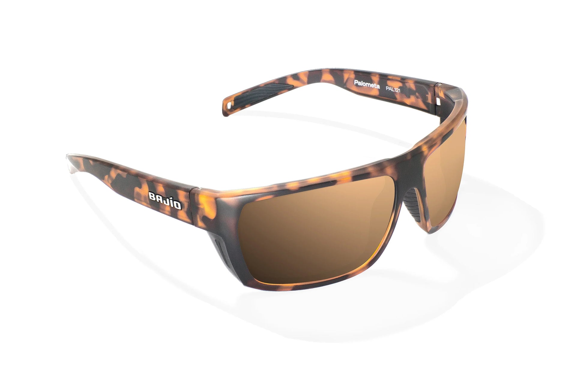 Bajio Palometa Sunglasses - Angled View, Brown Tortoise Matte Frame with Copper Lens