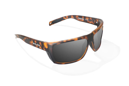Bajio Palometa Sunglasses - Angled View, Brown Tortoise Matte Frame with Gray Lens