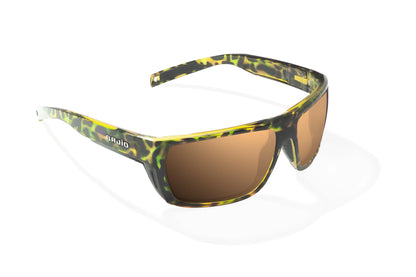 Bajio Palometa Sunglasses - Angled View, Green Rock Gloss Frame with Copper Lens