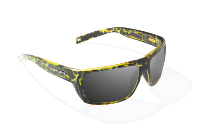 Bajio Palometa Sunglasses - Angled View, Green Rock Gloss Frame with Gray Lens